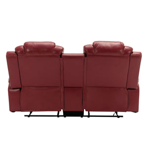 Home Theater Seating Manual Recliner Loveseat With Hide-Away Storage, Cup Holders And Led Light Strip For Living Room