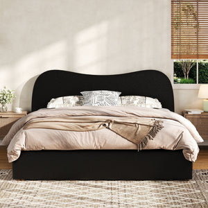 Queen Size Upholstered Platform Bed with Wooden Slats