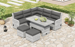 Outdoor Furniture Set Patio Rattan with Recliners and Tables