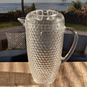 Diamond Cut Unbreakable Plastic Water Pitcher with Lid, 2.5 Quarts, Clear Acrylic, Easy-Pour Spout