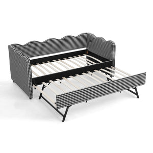 Cozy Gingham Daybed with Trundle Twin Size Sofa Bed