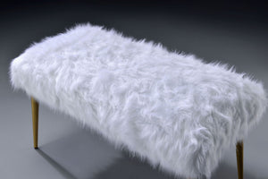 Bagley II Faux Fur Bench - White / Gold
