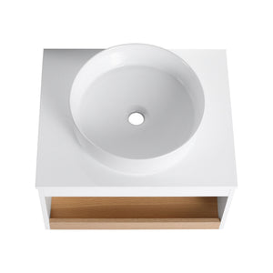 Floating Bathroom Vanity With Glossy Round Vessel Sink