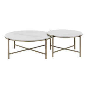 Zaidee Marble Top Nickel Nesting Table Set - White