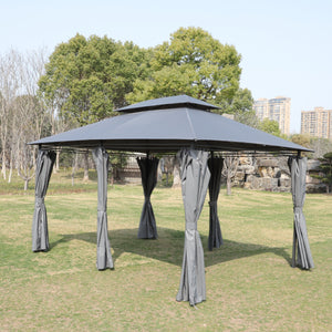 13x10 Ft Outdoor Patio Gazebo Canopy Tent with Ventilated Double Roof and Side Wall