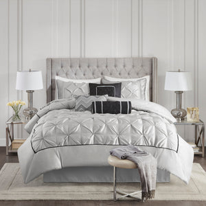 7 Piece Tufted Comforter Set Grey King