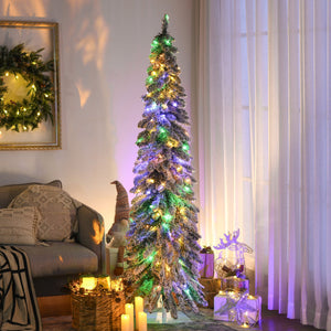 6Ft Prelit Pencil Artificial Christmas Tree with Snow-Flocked Branches - White