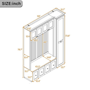 Entryway Hall Tree With Storage Bench, Coat Rack Shoe Bench With Cabinets