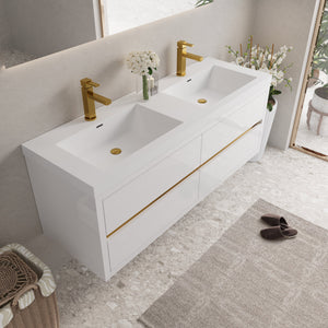 60" Wall-Mounted Bathroom Vanity with Sink, Floating Storage Cabinet