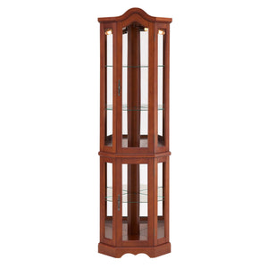 Corner Curio Cabinet With Lights, Adjustable Shelves, Mirrored Back - Walnut
