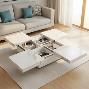 Square Marble Veneer Coffee Table with Sliding Top