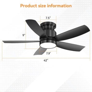 Flush Mount Ceiling Fan With 18W LED Light And Remote Control