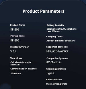 KP-206 New Wireless Bluetooth Earbuds Digital Battery Display OWS High Fidelity Audio Clip-On Design Export-Ready Factory Stock Gift Item
