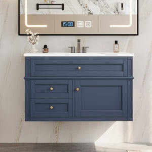36" Wall Mounted Bathroom Vanity with Ceramic Sink and Storage