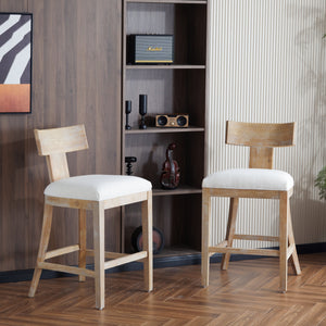 27" Upholstered Counter Stools Set of 2 with Solid Rubber Wood Frame