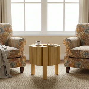 Round Fluted Side Table with Storage