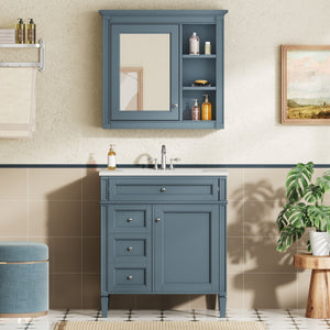 Bathroom Vanity With Medicine Cabinet, Royal Mirror Cabinet, Modern Bathroom Storage Cabinet With 2 Soft Closing Doors And 4 Drawers
