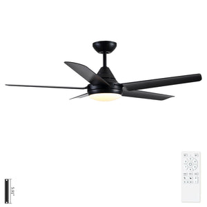 Ceiling Fan With Lights And Remote Control, Reversible DC Motor, 6 Speeds, 3 Cct Dimmable LED, Quiet Timer For Indoor - Black