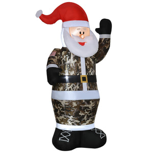 8' Camouflage Santa Christmas Inflatable with LED Lighting - Green