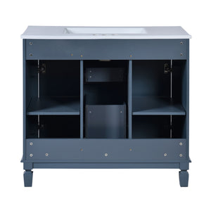 36" Bathroom Vanity With Ceramic Sink and Soft-Close Doors - Blue