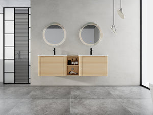 68'' Wall-Mounted Bathroom Vanity with Storage Shelves