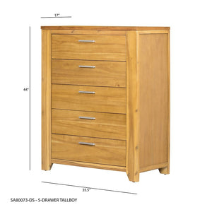 5 Drawer Dresser - Natural Wood / Brown