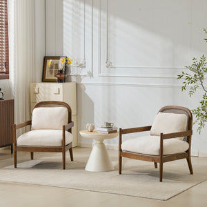 Elliston Rattan Backrest Solid Wood Accent Chair with Cushions - Set of 2