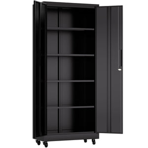 Heavy Duty Rolling Cabinet With Lock, Garage Storage Cabinet, 4 Adjustable Shelves For Tool Organization