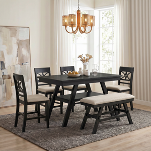 TOPMAX 6-Piece Wood Counter Height Dining Table Set with Storage Shelf