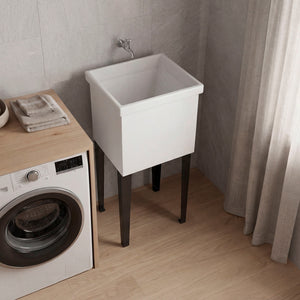 Bari Freestanding Plastic Laundry Utility Sink with Storage Cabinet