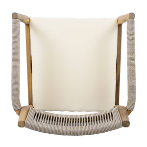 Braided Acacia Wood Outdoor Dining Chairs Set of 4 – Teak Look with Beige Rope & Cream Cushions