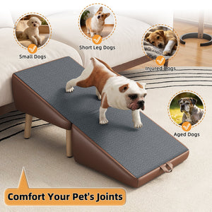 (UPGRADED) Dog Stairs for Small Dogs and Cats - Foldable Wooden Pet Ramp
