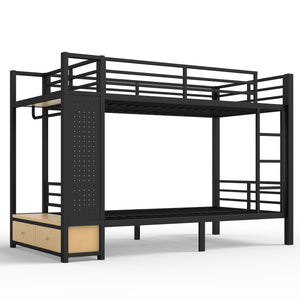 Twin XL Over Twin XL Metal Bunk Bed with Storage Shelves