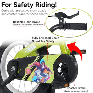 Fkznpj - 18" Sporty Kids Bike With Training Wheels And Stand Adjustable Saddle Suitable For Boys And Girls Aged 5 - 10 Years Tall Height 39 - 49" Available In A Variety Of Colors