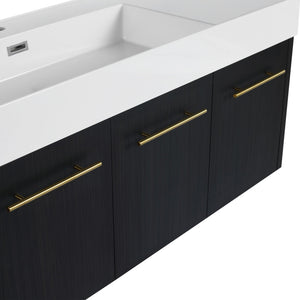 Modern Chestnut Wall Mounted Bathroom Vanity With Left Resin Sink And Storage Rack - Black Chestnut
