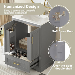Bathroom Vanity With Sink, 1 Divided Drawer And 2 Soft Close Doors With Double Shelf