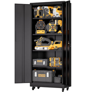 Heavy Duty Rolling Cabinet With Lock, Garage Storage Cabinet, 4 Adjustable Shelves For Tool Organization