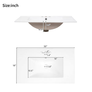 30" Bathroom Vanity with Ceramic Sink and Modern Storage Cabinet