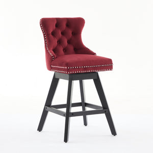 Swivel Velvet Barstools with Button Tufted Decoration - Set of 2 (Wine Red)