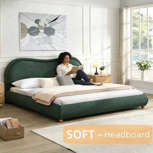 King Size Upholstered Platform Bed Frame with Rounded Corners