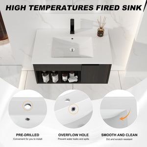 Wall Mounted Floating Bathroom Vanity With Open Shelf & Soft Close Door