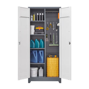 Lockers With Locking Doors, Adjustable Shelves, High Broom Tool Storage Cabinet