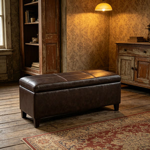 Rectangle Storage Ottoman Bench For Living Room - Brown