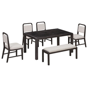 Extendable Dining Table Set With 4 Upholstered Chairs And 1 Bench