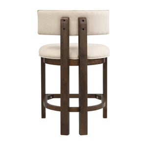 26" Counter Height Bar Stool, Upholstered Counter Stools (Set of 2) - Walnut & Beige