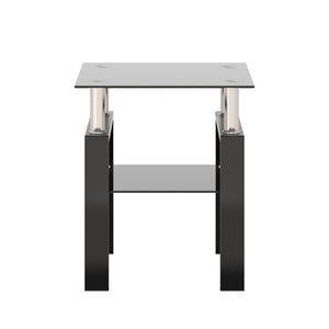 Modern Tempered Glass Tea Table, End Square Table For Living Room - Black