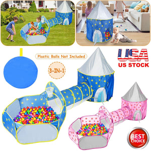 3 In 1 Child Crawl Tunnel Tent Kids Play Tent Ball Pit Set Foldable Children Play House Pop-up Kids Tent w/Storage Bag For Indoor Outdoor Travel Use