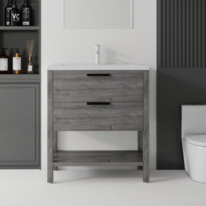 36 Inch Freestanding Bathroom Vanity with Sink, Soft-Close Drawer, Ceramic Sink, Plywood
