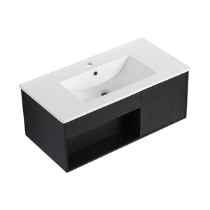Wall Mounted Floating Bathroom Vanity With Open Shelf & Soft Close Door