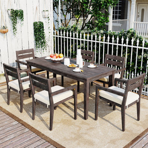 U_Style 7 Pieces Acacia Wood Outdoor Dining Set with Cushions